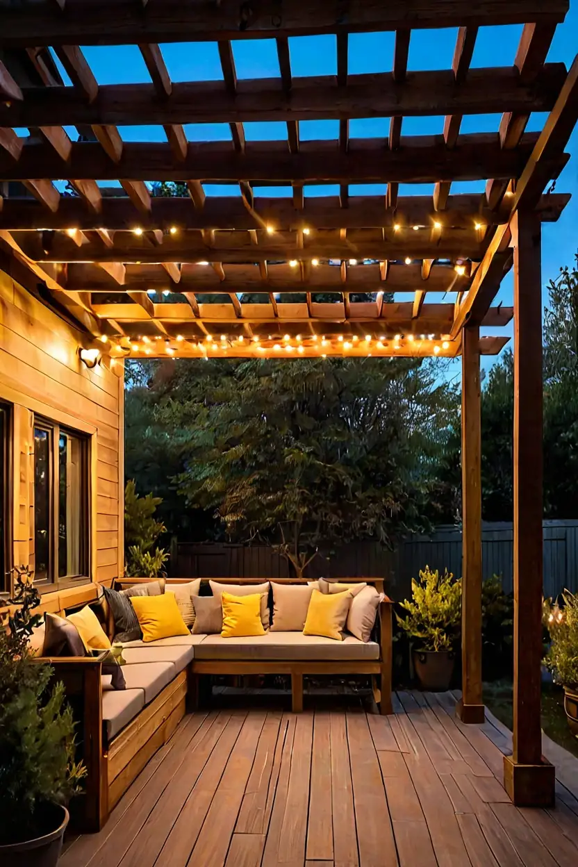 Outdoor Patio Pergola Beam Cozy outdoor patio pergola illuminated with led strip lighting ideas for evening gatherings