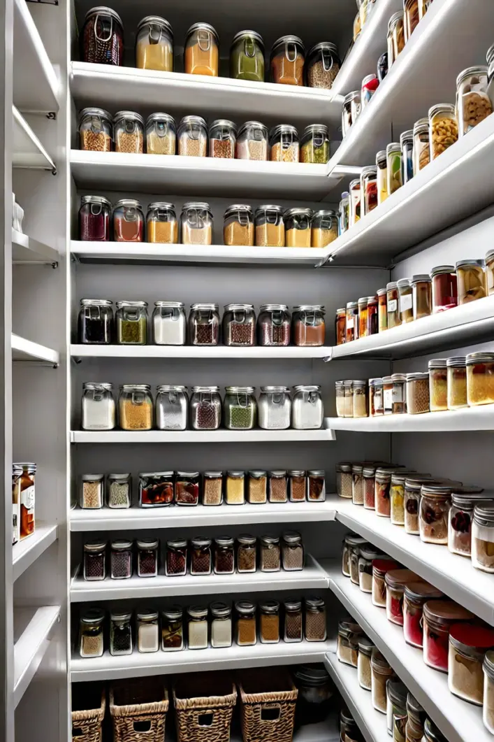 Pantry Deep Shelf Lighting Well-organized pantry shelves lit by practical led strip lighting ideas.