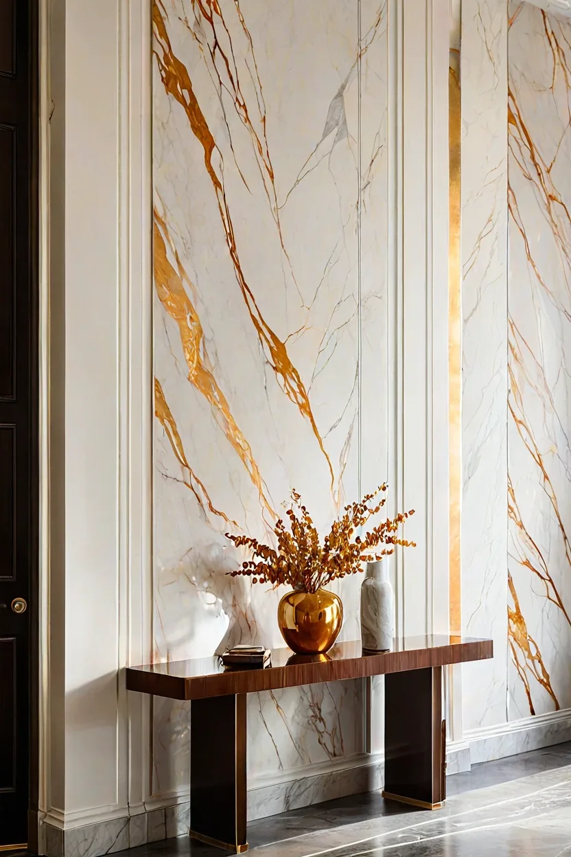 Fluted Calacatta Gold Fluted Calacatta Gold marble wall texture design in a luxurious home entryway