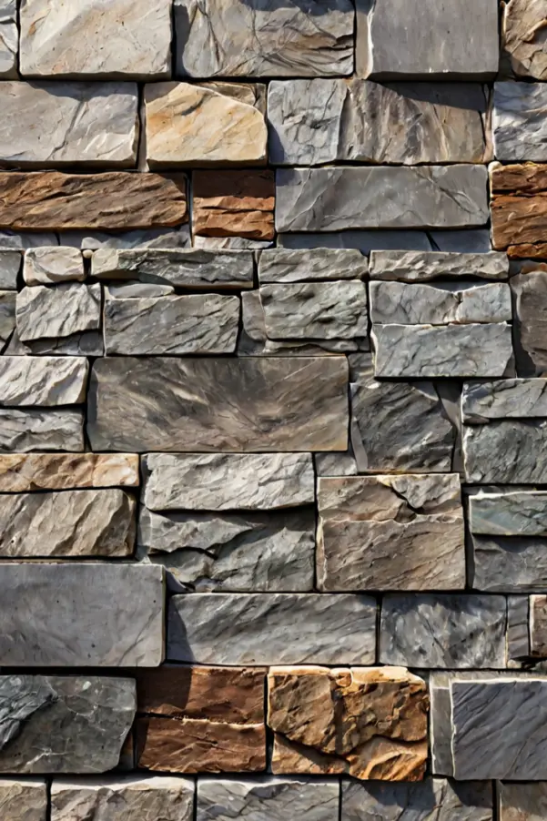 Rusticated Split-Face Marble Rugged split-face grey marble wall texture design on an exterior patio wall
