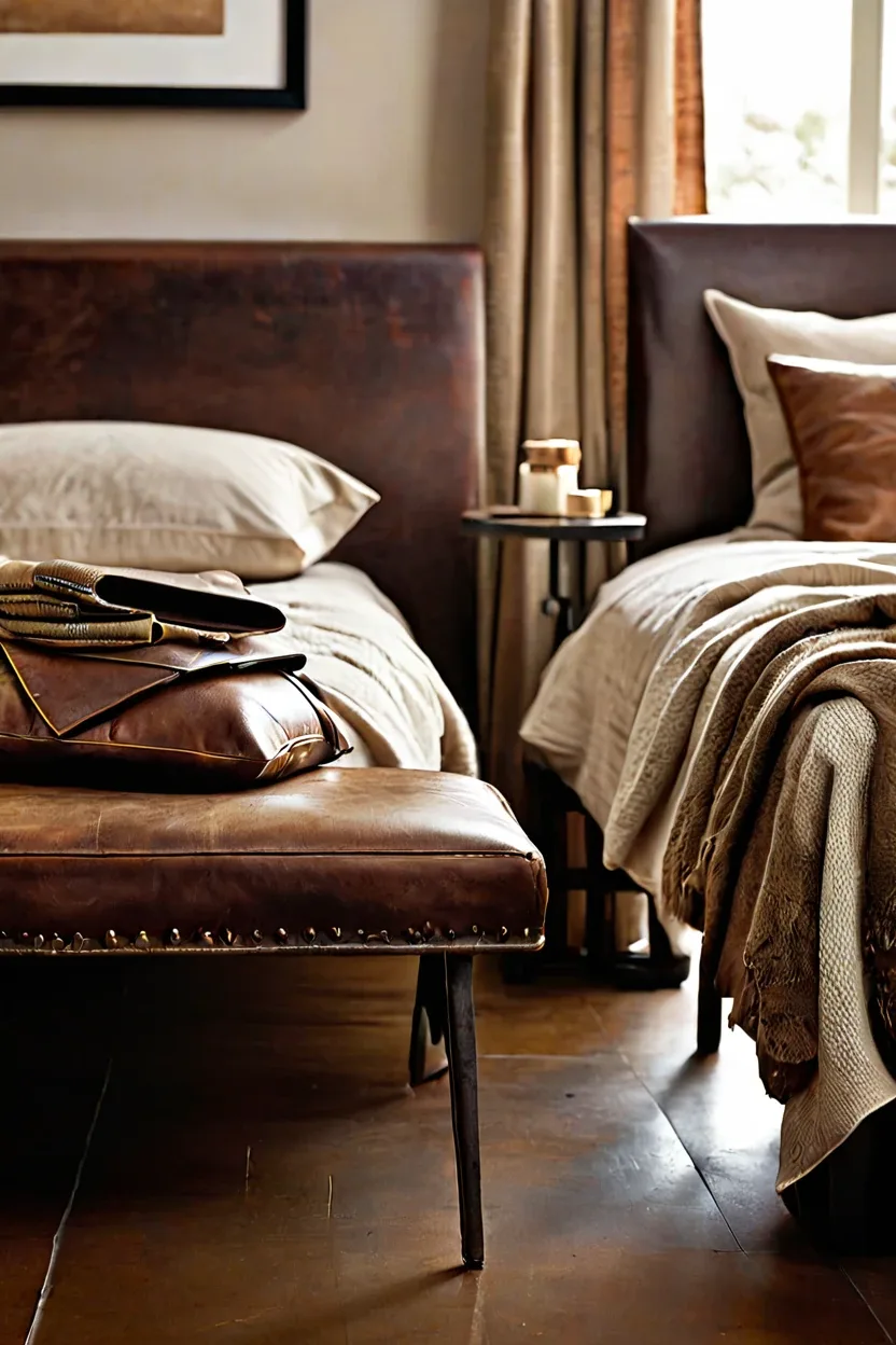 Distressed Leather Bench Distressed leather bench styled for master bedrooms decor cozy ideas setups