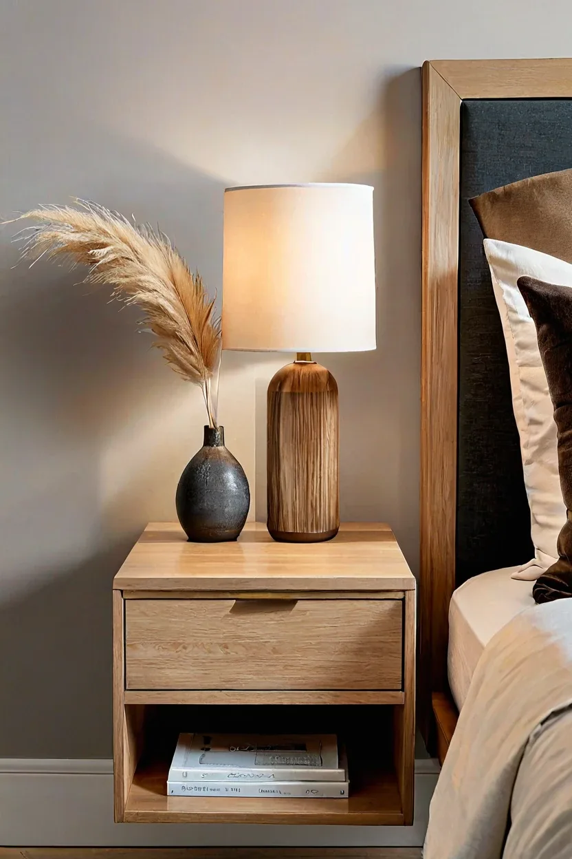 Floating Oak Nightstands Master bedrooms decor cozy ideas highlighting floating oak nightstands.
