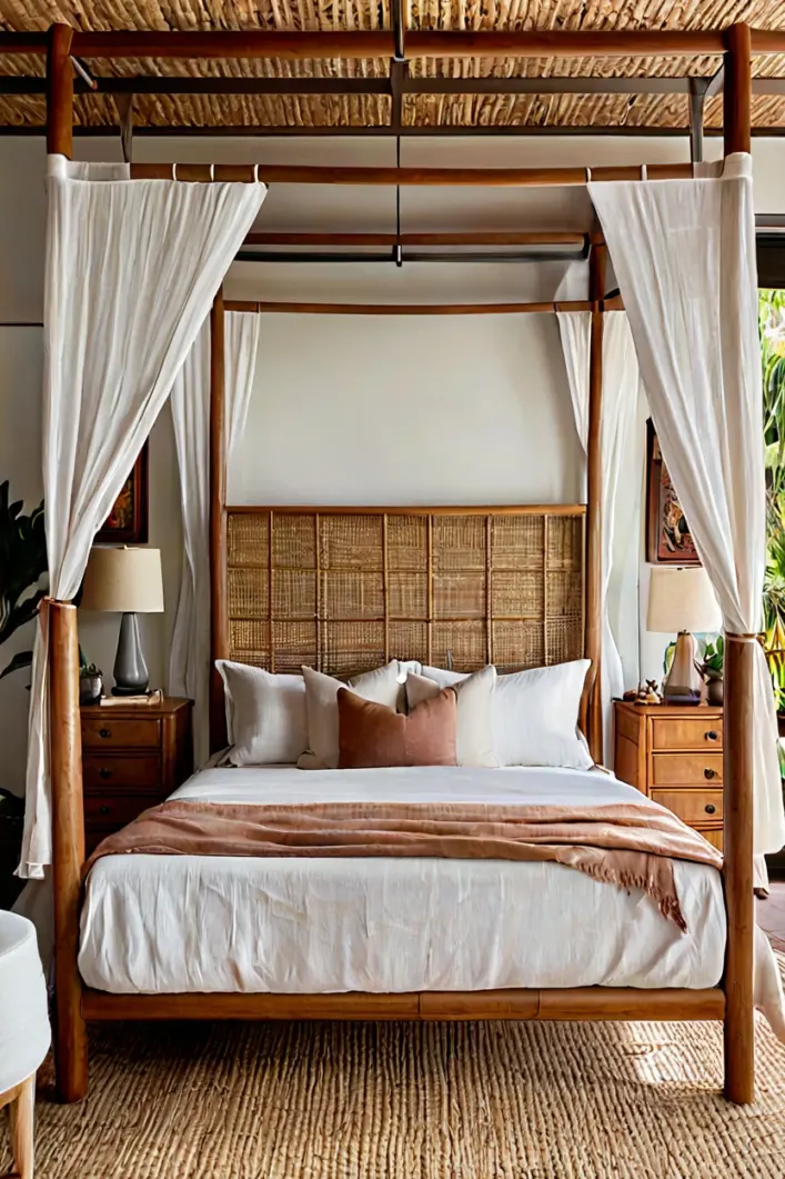 Rattan Canopy Bed Frame Natural rattan canopy bed frame for stylish master bedrooms decor cozy ideas