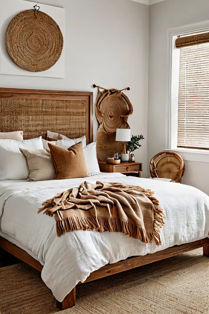 Woven Jute Area Rug Master bedrooms decor cozy ideas displaying a natural woven jute area rug.