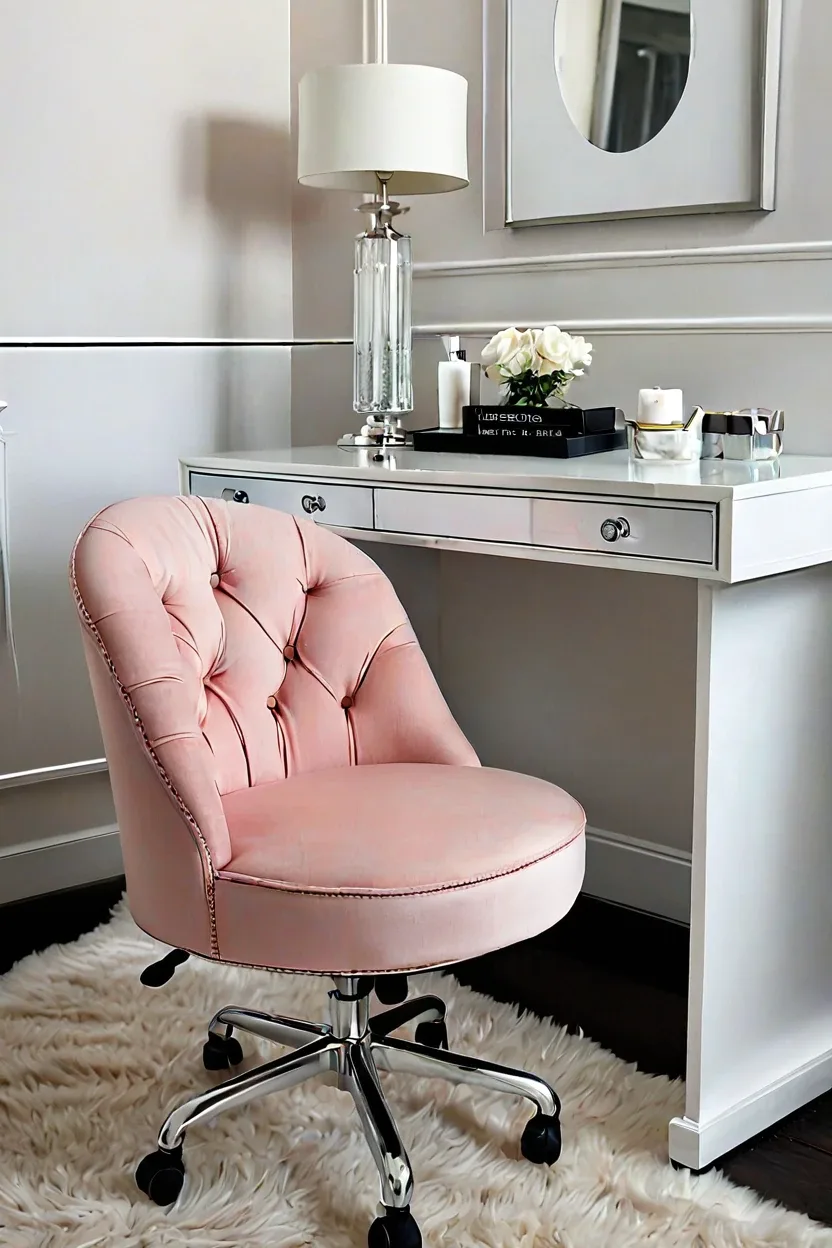Blush Pink Tufted Vanity Chair blush pink tufted vanity chair for cozy feminine home office chairs ideas