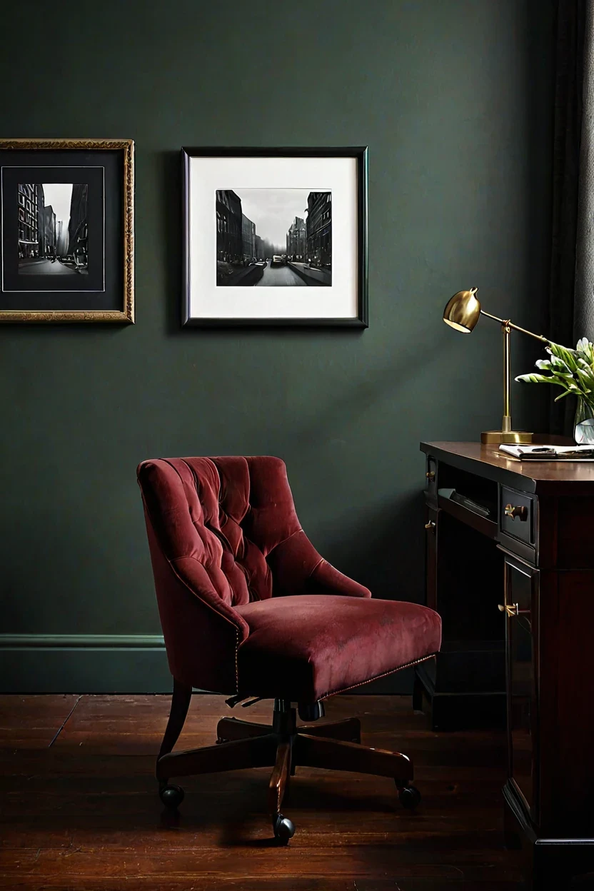 Deep Burgundy Velvet Desk Chair Deep burgundy velvet desk chair highlighting luxurious jewel tone office chairs ideas.