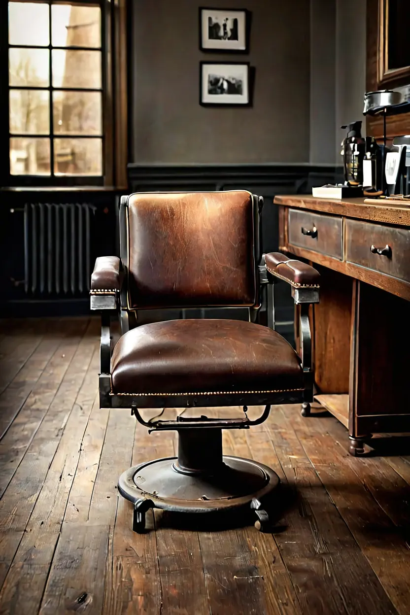 Vintage Barber Inspired Chair Vintage barber inspired chair showcasing unique antique office chairs ideas.