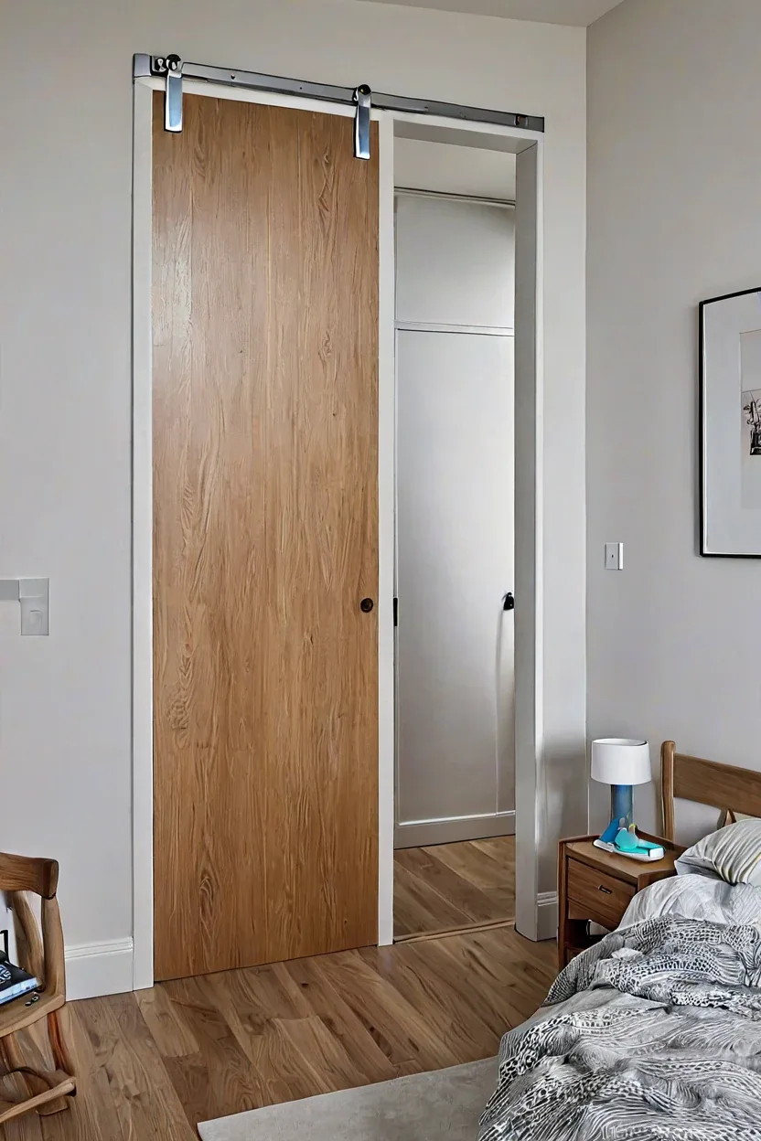 White sliding pocket door saving space in a compact bedroom for our small kids room ideas guide