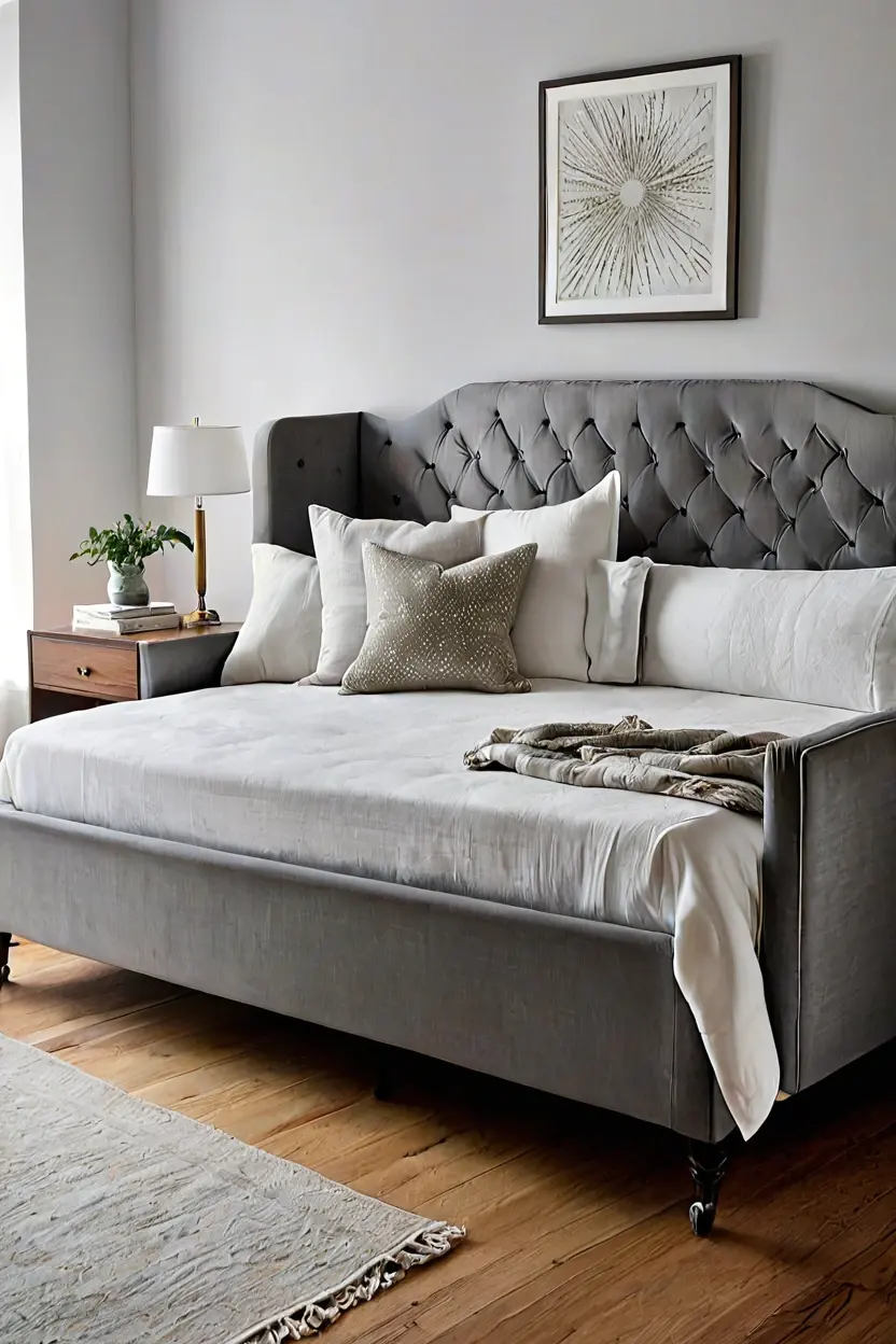 Pull out trundle bed showcasing versatile small kids room ideas for siblings.