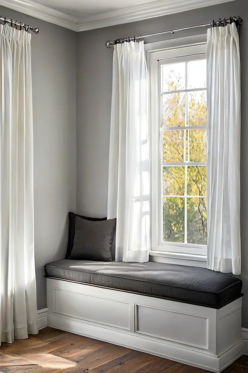 Built in window seat representing functional small kids room ideas.