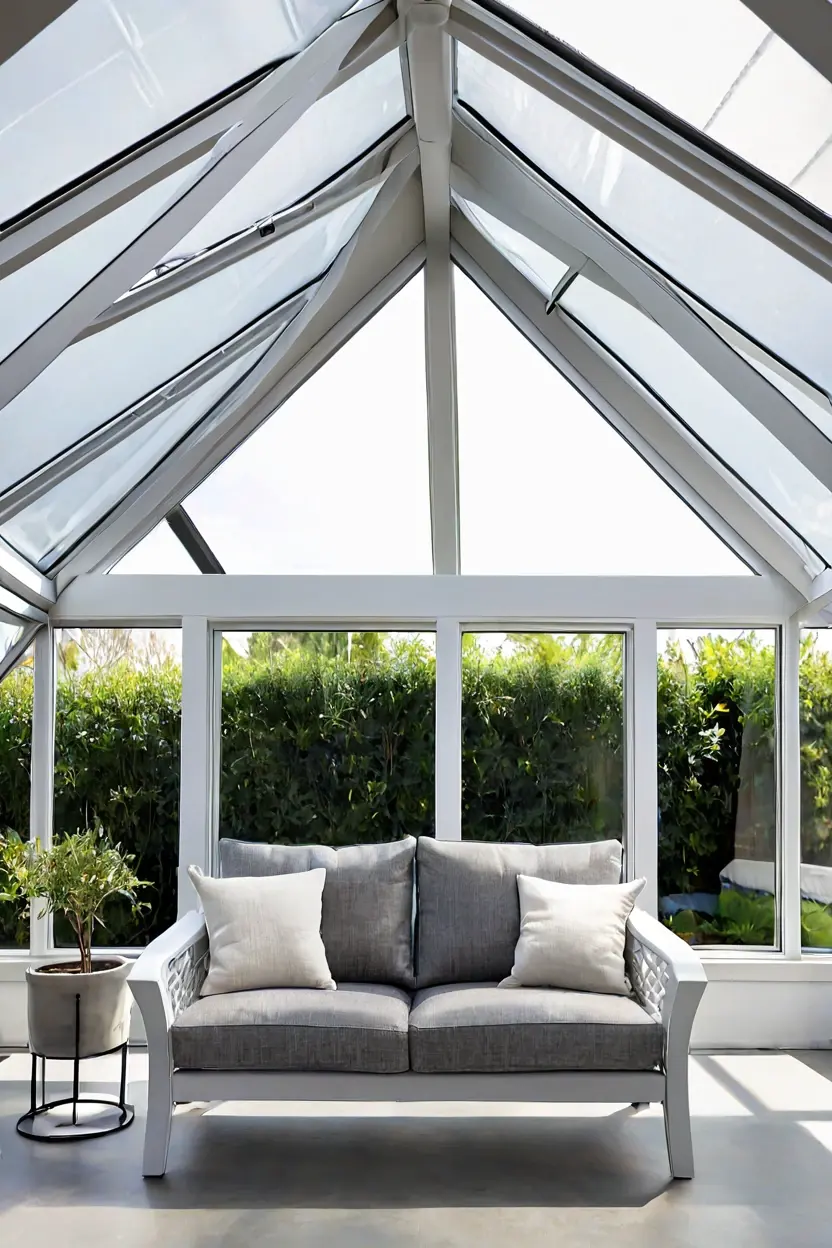 Cast Aluminum Loveseat White cast aluminum loveseat with grey cushions for durable sunroom furniture ideas