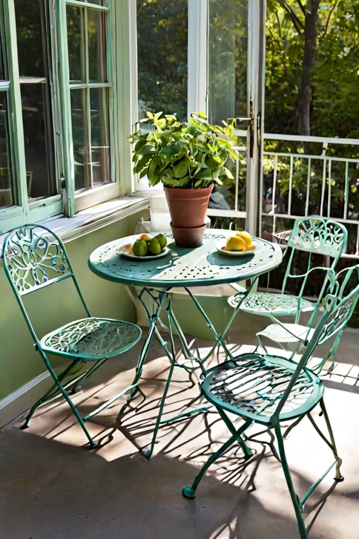 Foldable Bistro Dining Set Distressed mint green bistro dining set for compact sunroom furniture ideas