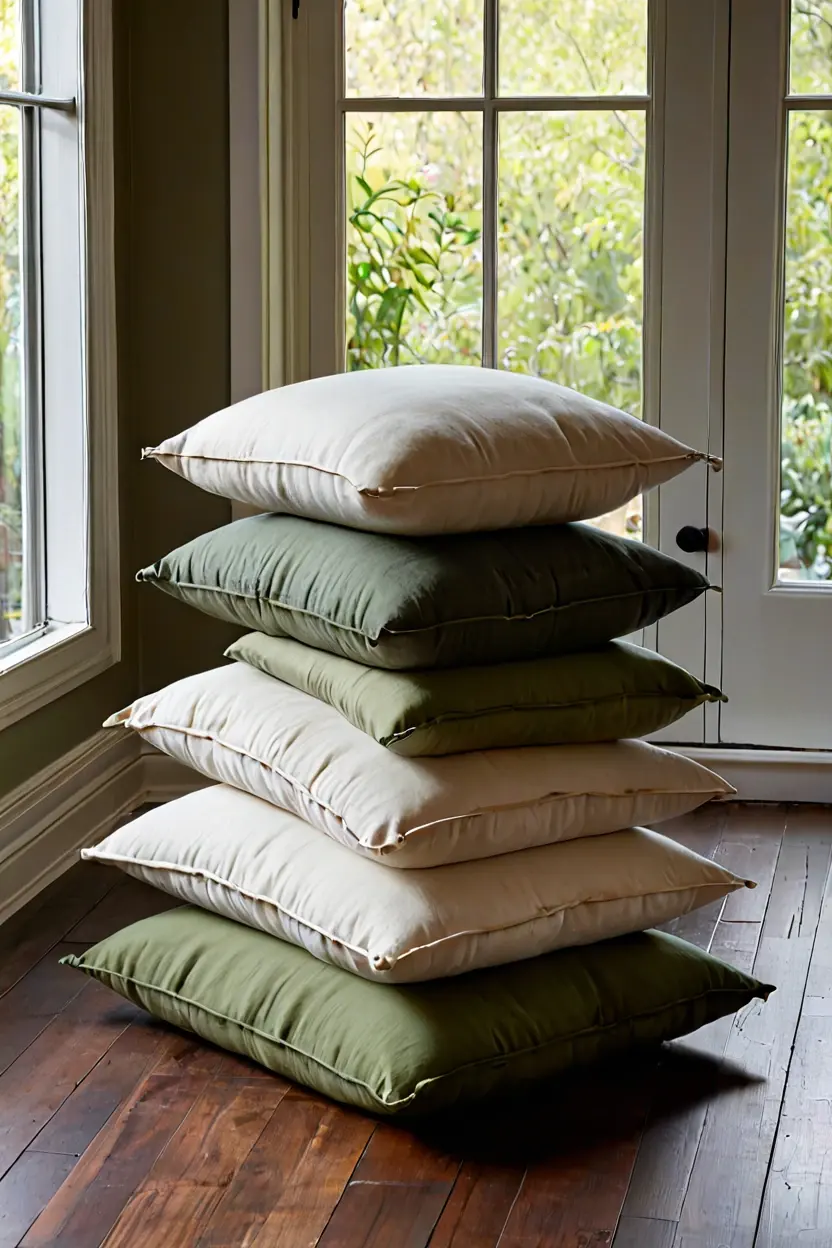 Modular Floor Cushions Oversized linen floor cushions demonstrating casual sunroom furniture ideas.