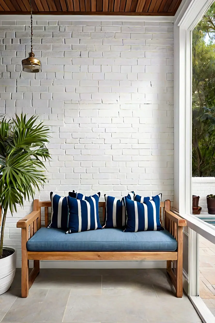 Teak Wood Bench Seating Weathered solid teak wood bench showcasing durable sunroom furniture ideas.