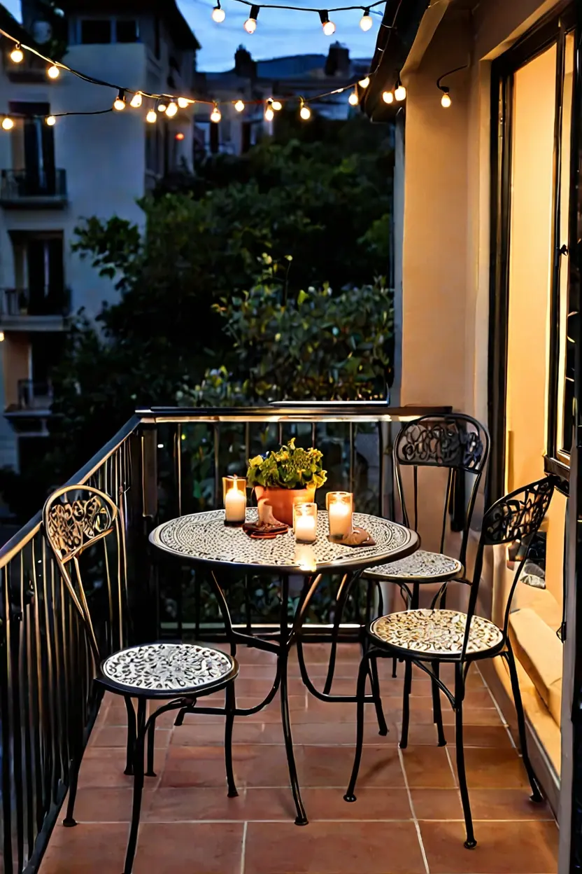 Bistro Dining Corner Charming bistro dining corner as part of practical terrace makeover ideas for small balconies.