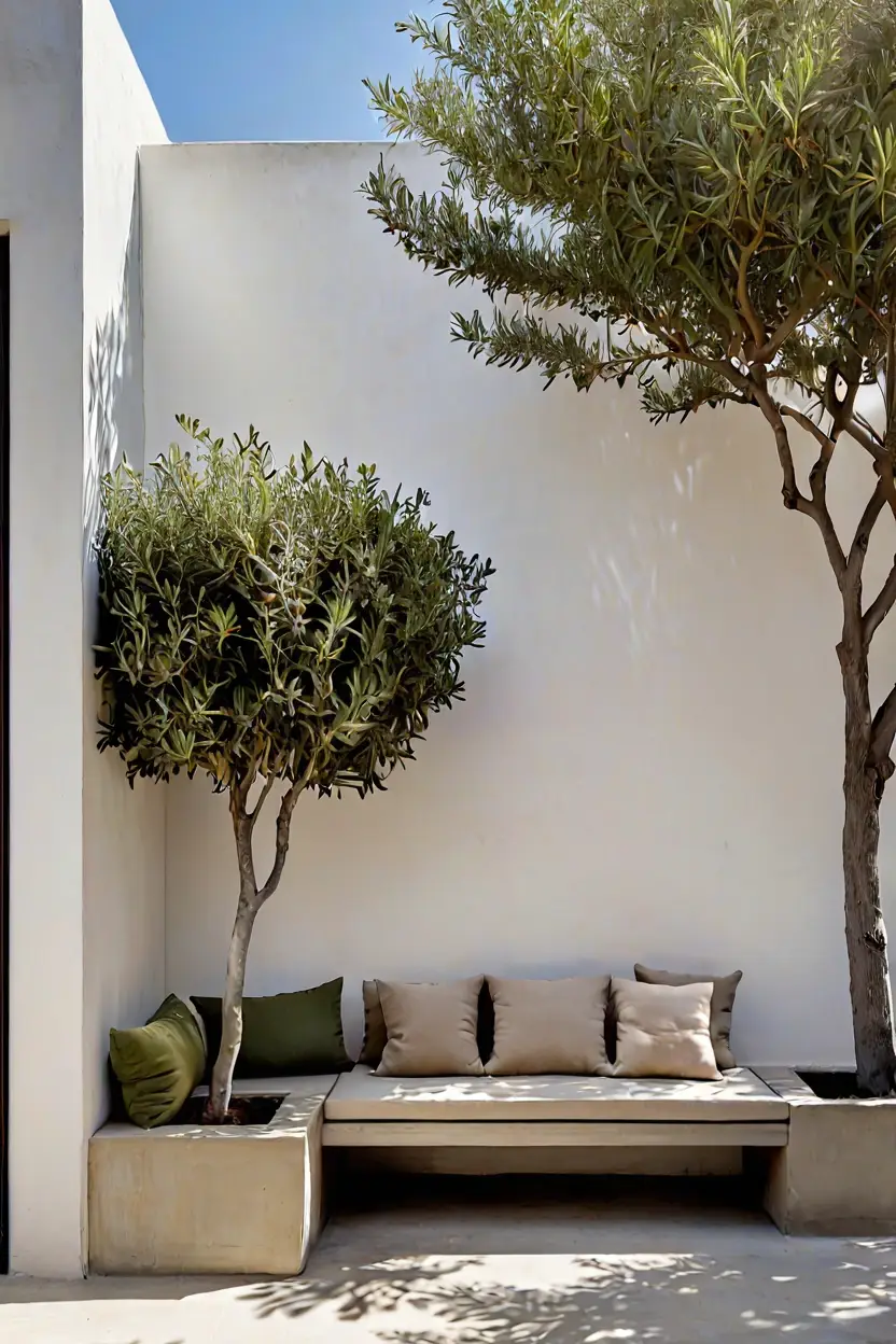Built-In Concrete Bench Seating Built-in concrete bench seating shown in minimalist terrace makeover ideas for urban homes.