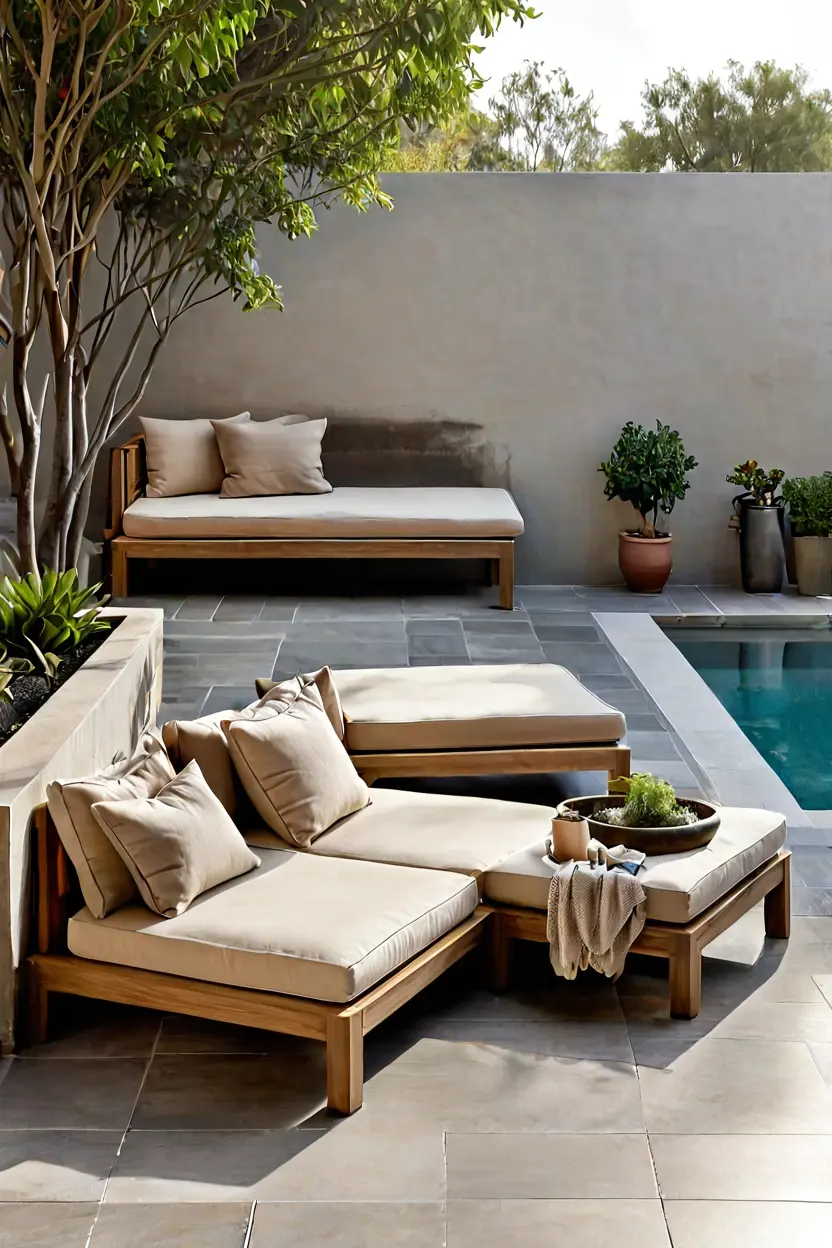 Minimalist Teak Sectional Minimalist teak sectional sofa featuring in modern terrace makeover ideas for relaxing outdoors.
