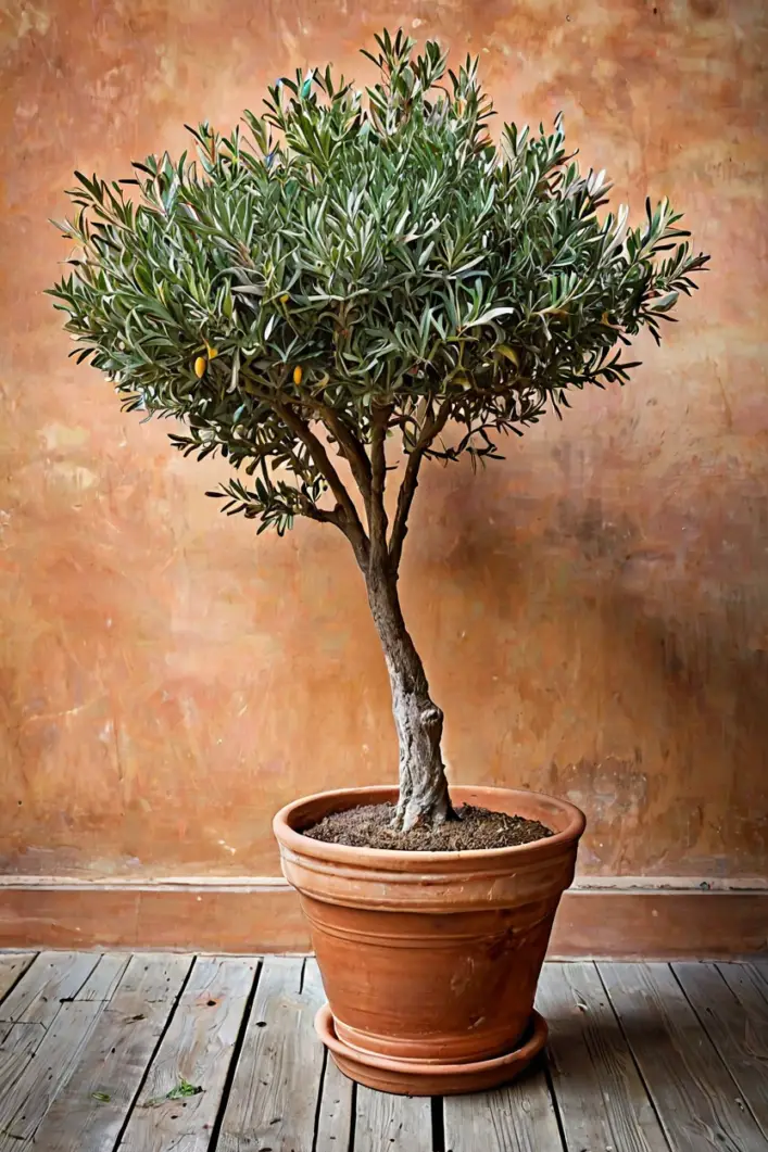 Potted Olive Trees Potted olive trees featured in natural terrace makeover ideas for sunny outdoor zones.