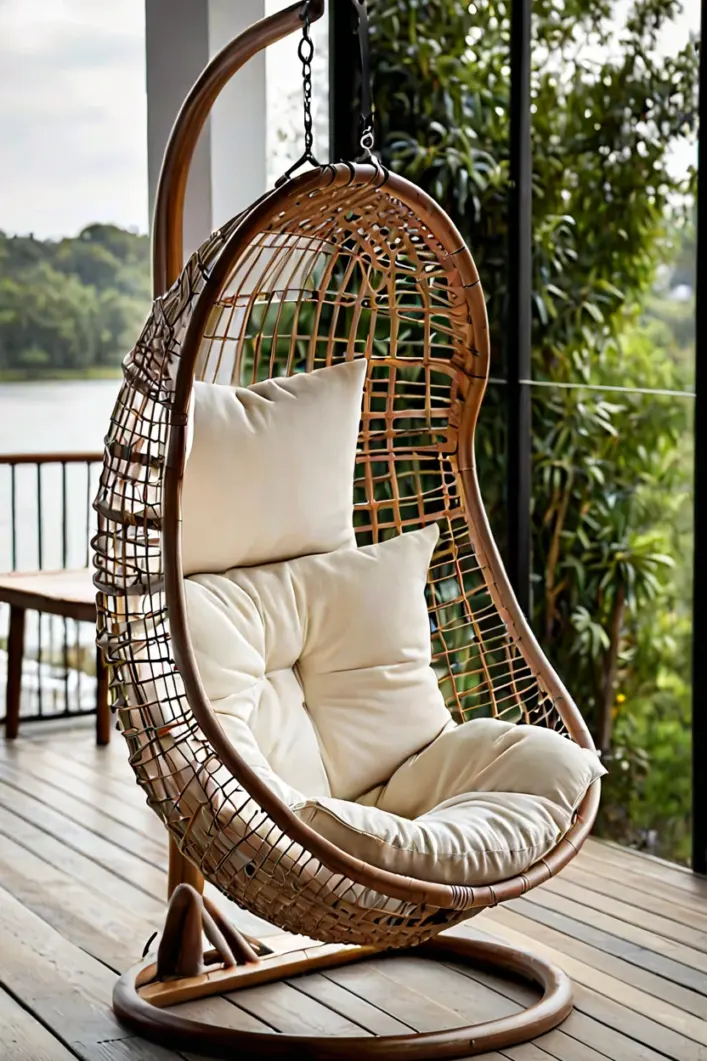 Rattan Hanging Egg Chair Rattan hanging egg chair displayed in inspiring terrace makeover ideas for cozy seating.
