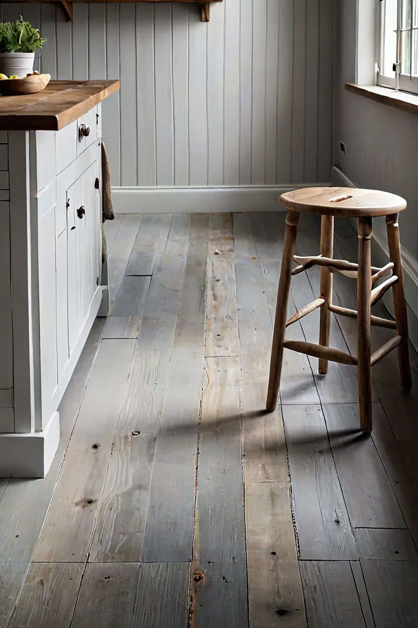 Chequerboard Painted Planks Country cottage showcasing painted wooden floor styling ideas.