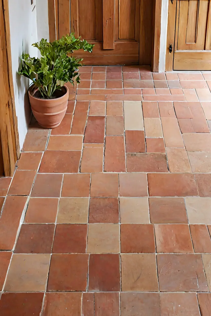 Warm Terracotta and Maple Terracotta tiles meeting maple wood planks for transitional wooden floor styling ideas